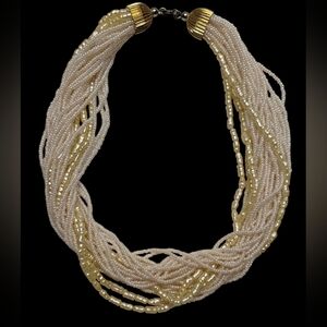 Vintage Fresh Water Pearls And Glass Necklace Beaded Twisted Choker 16.5" Ivory